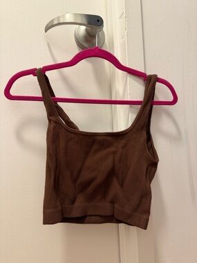 Zara Brown Ribbed Square Neck Crop Top